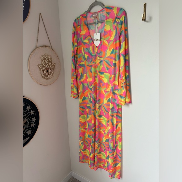 Show me your Mumu mesh neon abstract printed maxi cover up dress - Picture 1 of 5